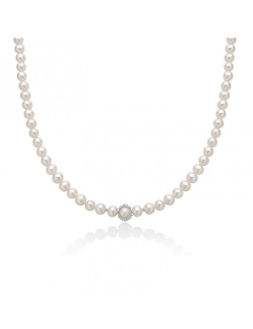 Miluna Necklace - Boule and Fantasia with 6-6.5mm Freshwater Pearls and Natural Diamonds - 0