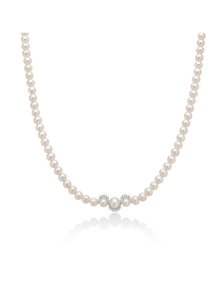 Miluna Necklace - Boule and Fantasia with 5-5.5mm Freshwater Pearls and Natural Diamonds - 0