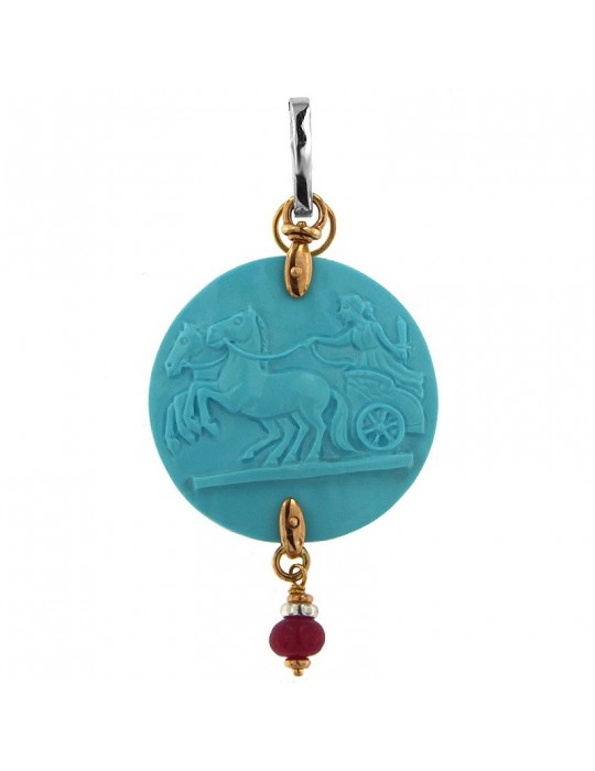 Silvia Kelly Turquoise Pendant with Diamonds - 0