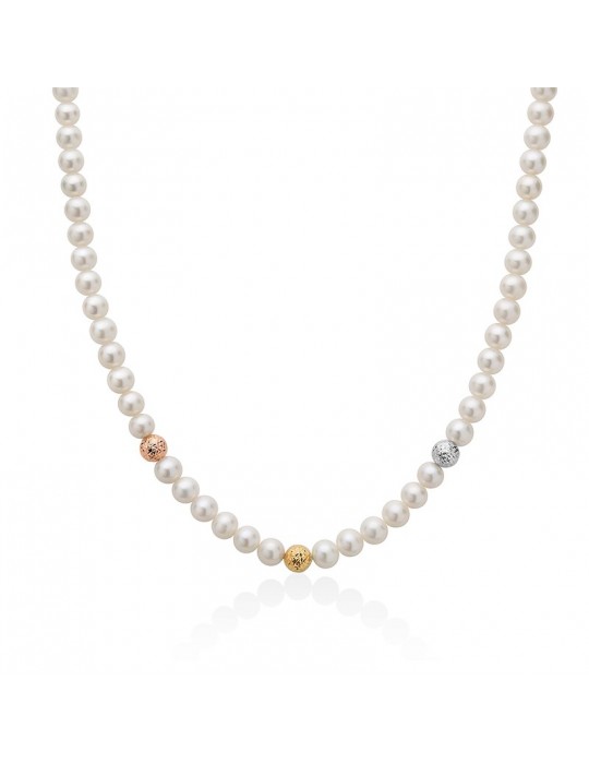 Collana Miluna - Boule e Fantasia con Perle Freshwater 5,5-6mm e Sfere in Oro 18 carati - PCL5631V