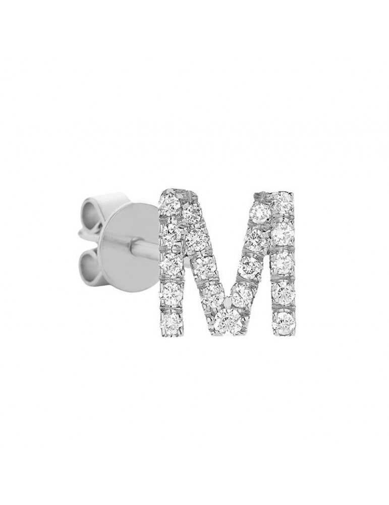 Buonocore Single Earring - You Are Letter M in 18K White Gold with 0.10ct White Diamonds - 0