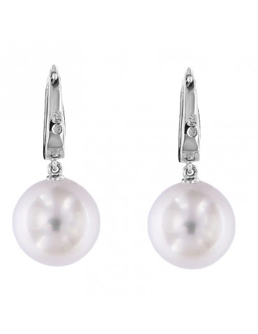 Orecchini Picca Perle Australiane Mari del Sud - in Oro Bianco con Diamanti - 0