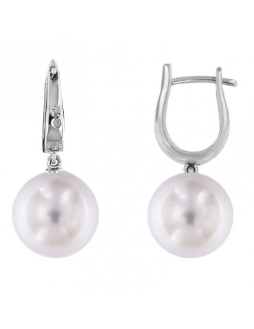 Orecchini Picca Perle Australiane Mari del Sud - in Oro Bianco con Diamanti - 0 2