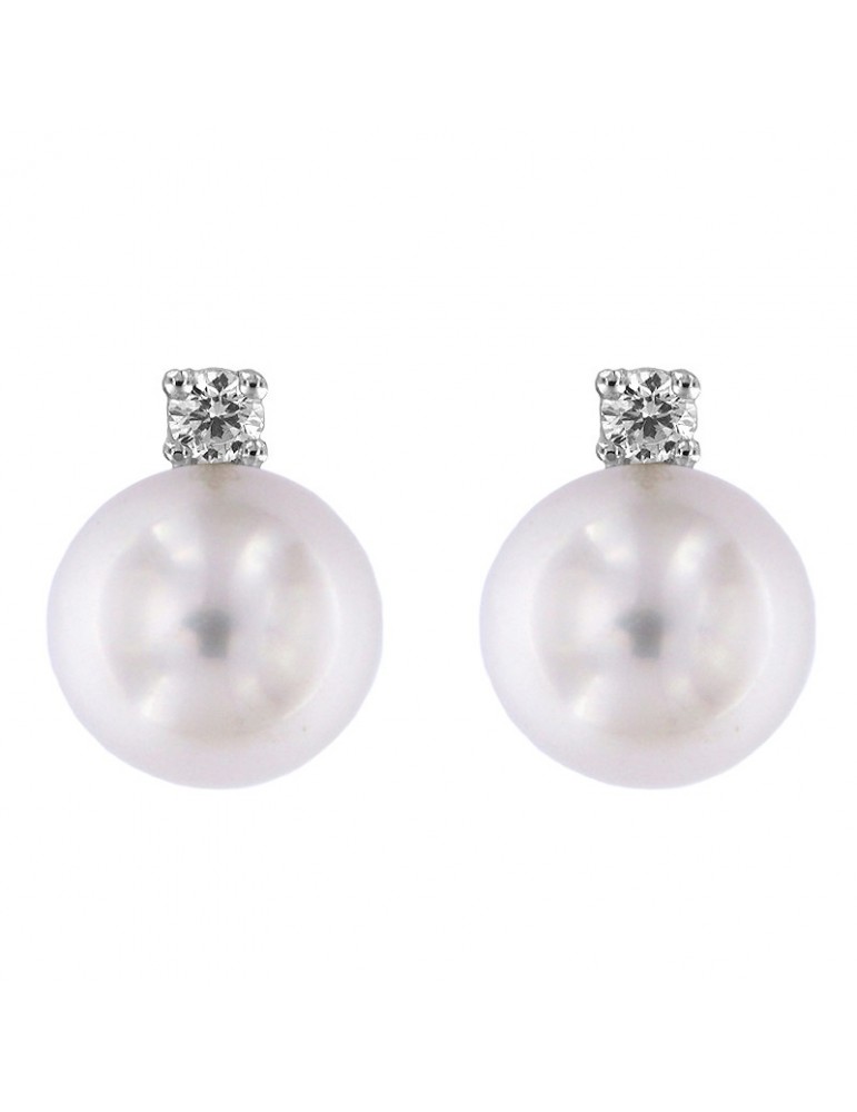 Orecchini Picca Perle Australiane Mari del Sud - in Oro Bianco con Diamanti - 0