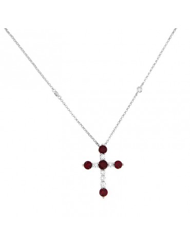 Collana Picca - Croce in Oro Bianco con Diamanti e Rubini - 0