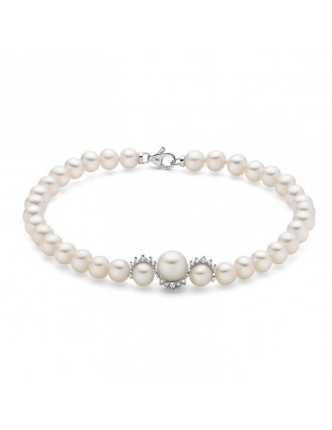 Miluna Bracelet - Boule and Fantasy with 5-5.5mm Freshwater Pearls and Natural Diamonds - 0