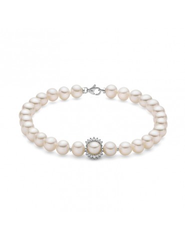 Miluna Bracelet - Boule and Fantasy with 6-6.5mm Freshwater Pearls and Natural Diamonds - 0