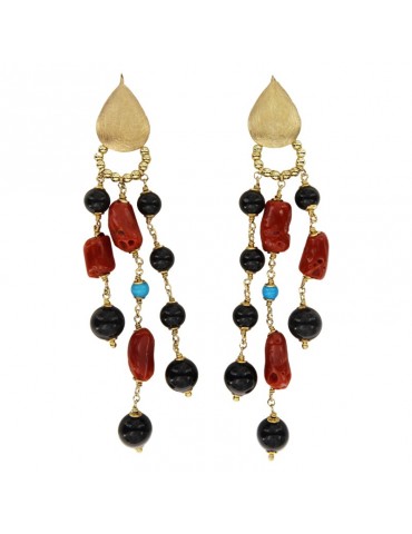 Giadan earrings-Artelier-Silver 925% Gold-Coral-Onyx-GIADAN36