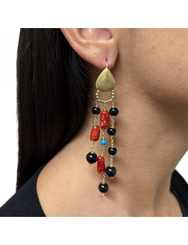 Orecchini Giadan-Artelier-Argento 925% Dorato-Corallo-Onice-GIADAN36 2