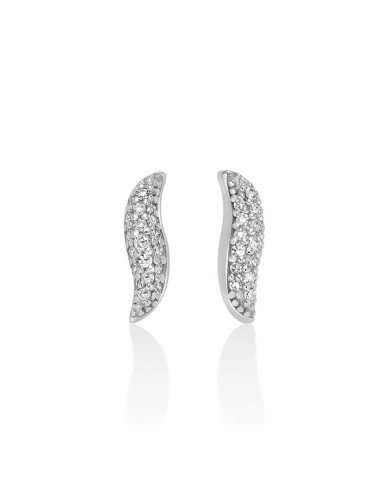 Miluna Earrings - 18K White Gold Wavy with Natural Diamonds - 0
