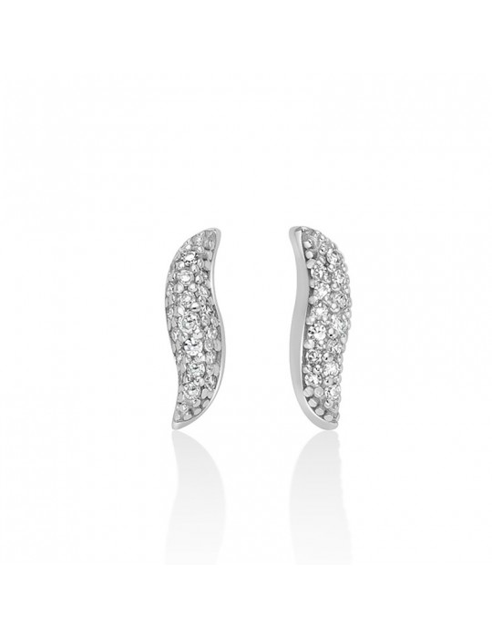 Miluna Earrings - 18K White Gold Wavy with Natural Diamonds - 0