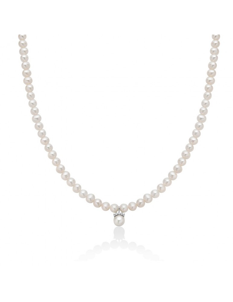 Miluna Necklace - Boule and Fantasia with 4.5-5mm Freshwater Pearls and Natural Diamonds - 0