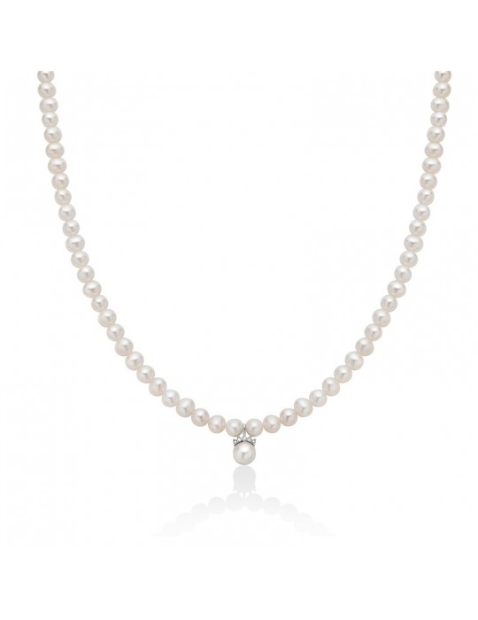 Miluna Necklace - Boule and Fantasia with 4.5-5mm Freshwater Pearls and Natural Diamonds - 0