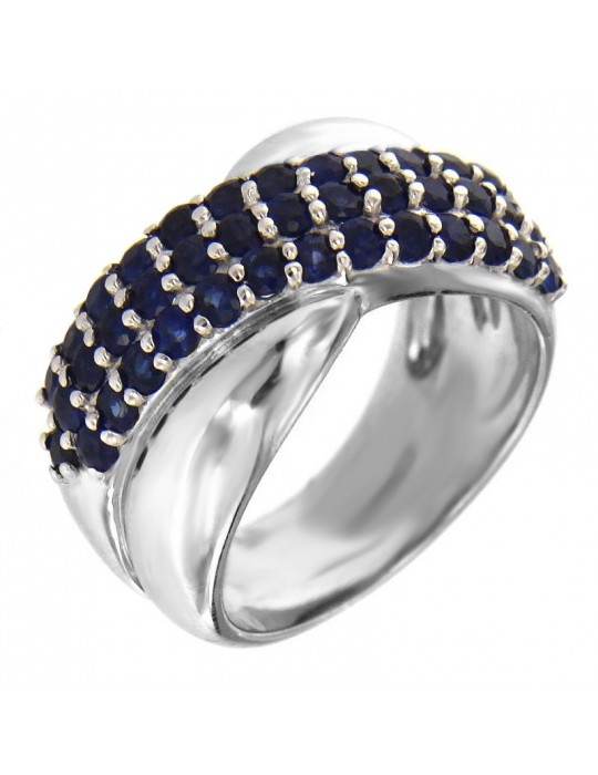 Anello Picca Donna - in Oro Bianco con Zaffiri - 0
