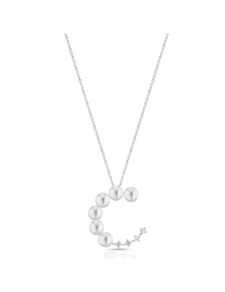 Collana Coscia - in Oro Bianco 18 Carati con Perle Freshwater e Diamanti Naturali - CLPNFW2506