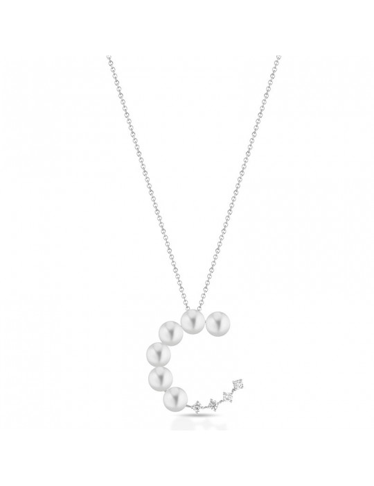 Coscia Necklace - in 18K White Gold with Freshwater Pearls and Natural Diamonds - 0