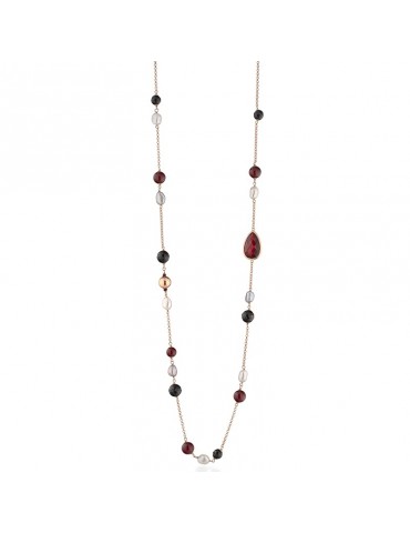 Collana Lelune Glamour - Carmen con Agata Nera e Giada Rossa - 85 centimetri - LGNK591.1