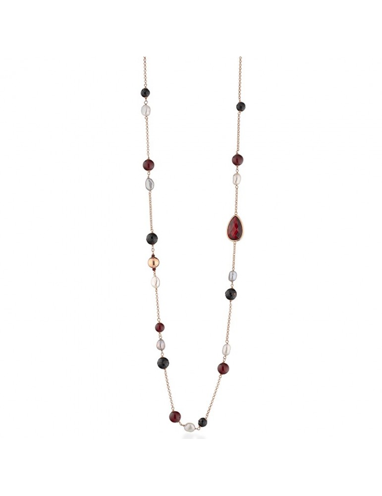 Collana Lelune Glamour - Carmen con Agata Nera e Giada Rossa - 85 centimetri - LGNK591.1