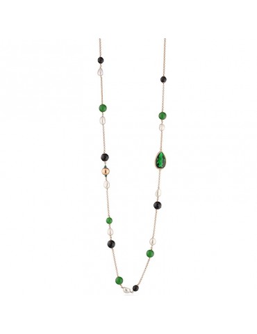 Lelune Glamour Necklace - Carmen with Black Agate and Green Jade - 85 cm - 0
