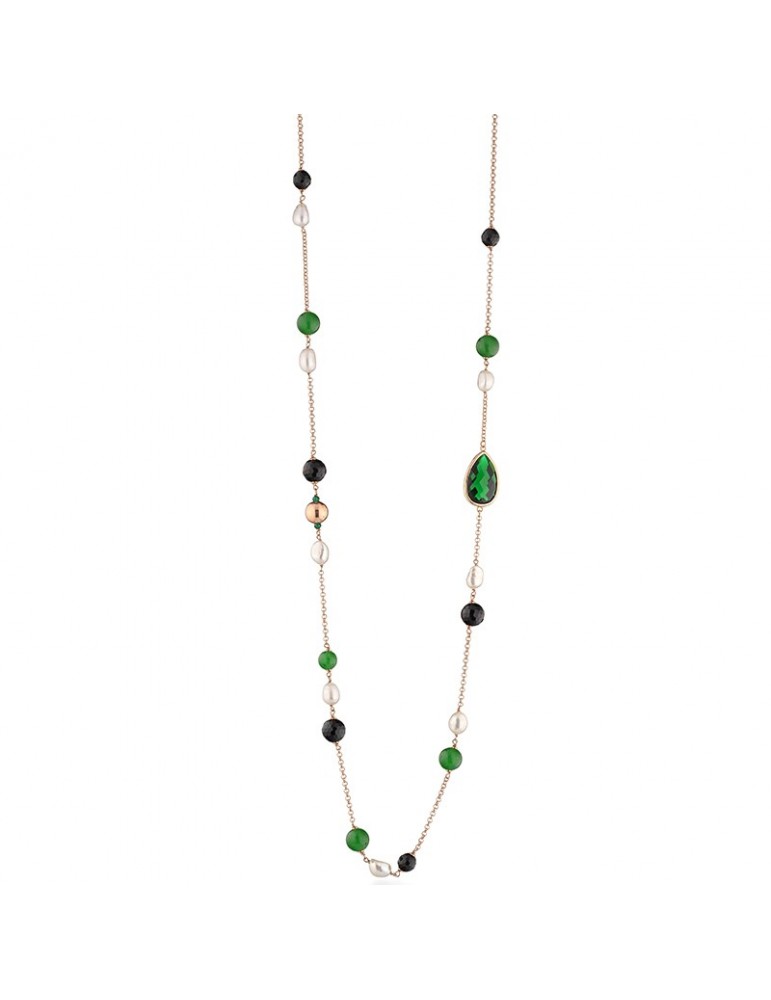 Lelune Glamour Necklace - Carmen with Black Agate and Green Jade - 85 cm - 0