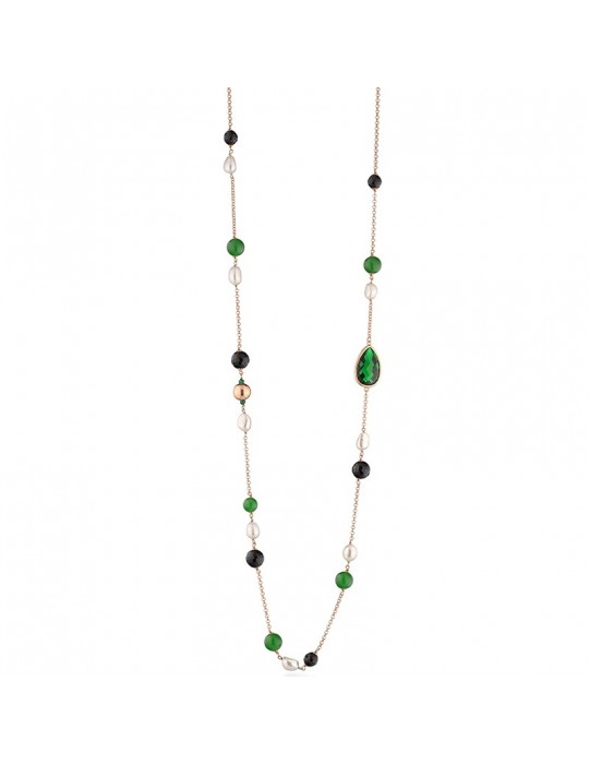 Lelune Glamour Necklace - Carmen with Black Agate and Green Jade - 85 cm - 0