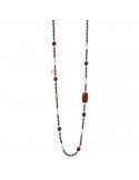 Collana Lelune Glamour - Carmen in Ematite Nera e Cristalli Rossi - 90 centimetri
