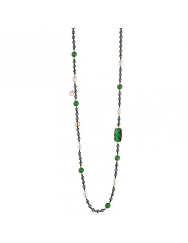 Collana Lelune Glamour - Carmen in Ematite Nera e Giada Verde - 90 centimetri - LGNK592.2