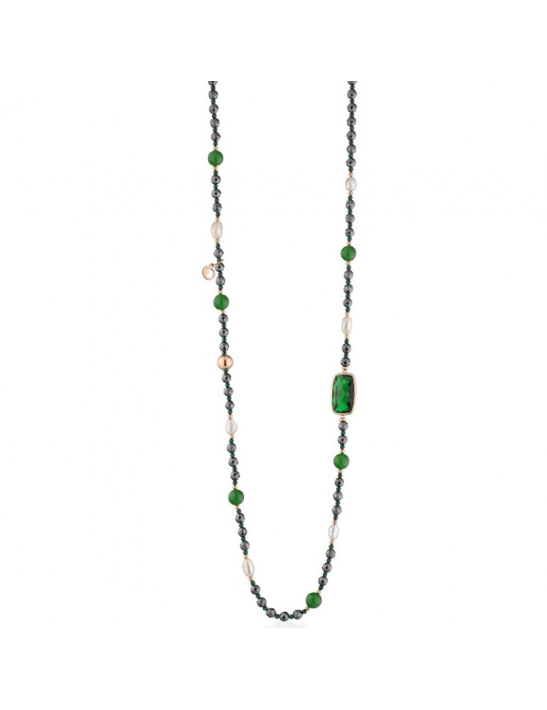 Collana Lelune Glamour - Carmen in Ematite Nera e Giada Verde - 90 centimetri - LGNK592.2