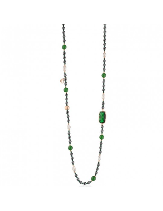 Collana Lelune Glamour - Carmen in Ematite Nera e Giada Verde - 90 centimetri - LGNK592.2