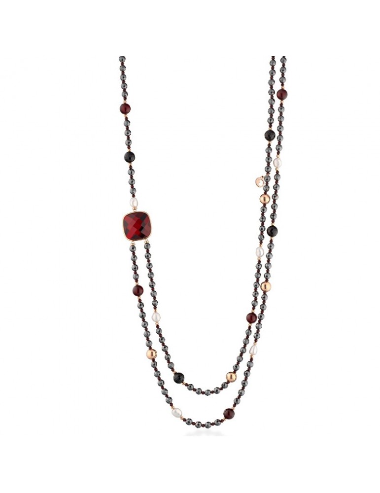 Lelune Glamour Necklace - Carmen Double Strand with Black Hematite and Red Jade - 88 cm - 0