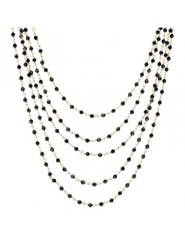 Etruscan Necklace-Rosaries-Golden Multistrand-Spheres-Black Spinel-WSET00339.YG
