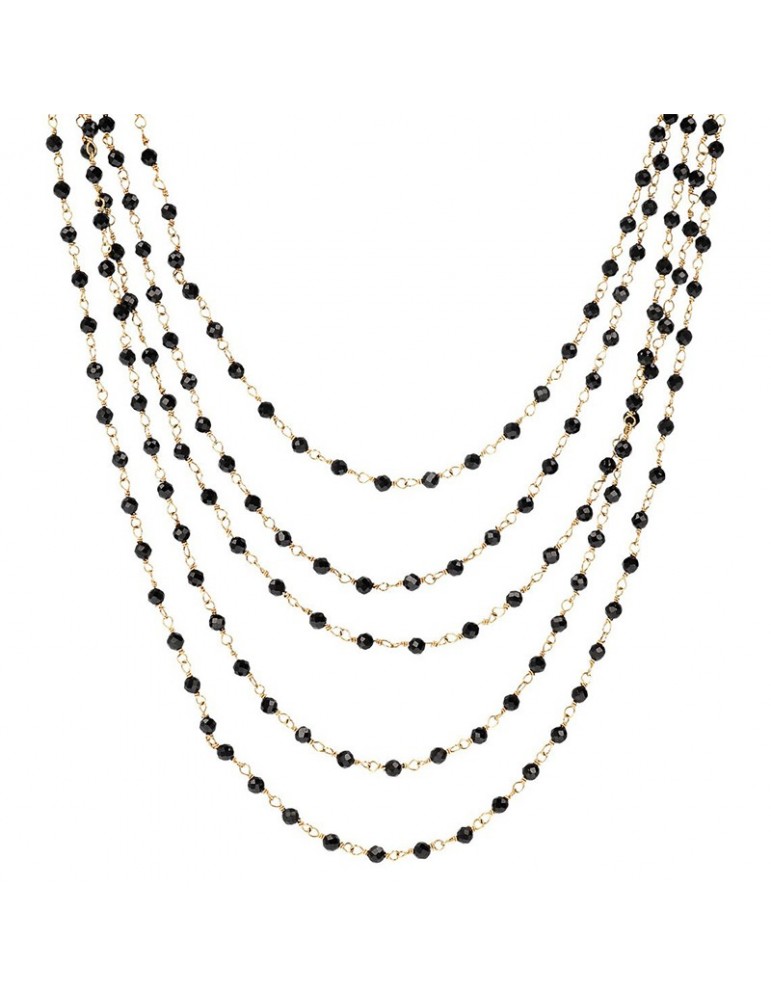 Etruscan Necklace-Rosaries-Golden Multistrand-Spheres-Black Spinel-WSET00339.YG