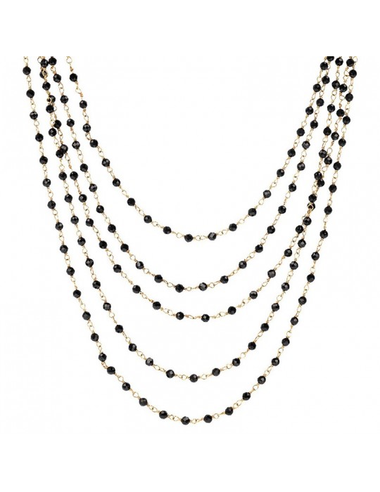 Etruscan Necklace-Rosaries-Golden Multistrand-Spheres-Black Spinel-WSET00339.YG