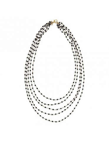 Collana Etrusca-Rosari-Multifilo Dorato-Sfere-Spinello Nero-WSET00339.YG 2
