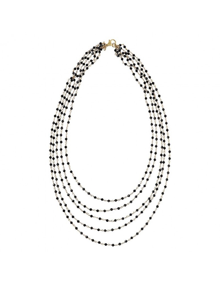 Collana Etrusca-Rosari-Multifilo Dorato-Sfere-Spinello Nero-WSET00339.YG