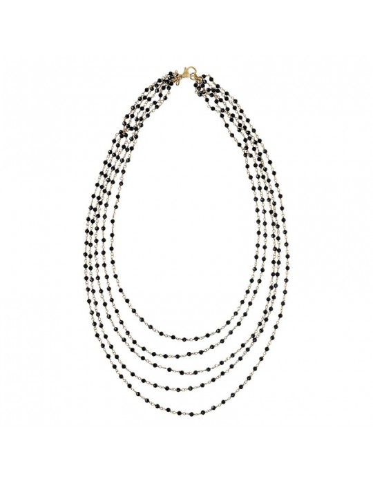 Etruscan Necklace-Rosaries-Golden Multistrand-Spheres-Black Spinel-WSET00339.YG