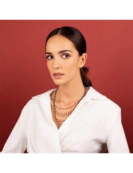 Etruscan Necklace-Rosaries-Golden Multistrand-Spheres-Black Spinel-WSET00339.YG
