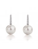 Coscia Earrings - 18K White Gold Pendants with 11-12mm Freshwater Pearls and 0.13 Ct Diamonds - 0