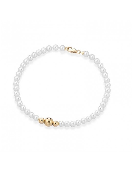 Lelune Bracelet - Young with 4.5-5 mm Cultured Pearls and 18K Yellow Gold Spheres - 0