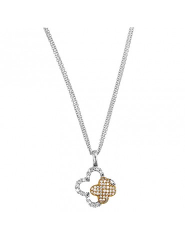 Collana Picca Donna - in Oro Bianco con Pendente Quadrifoglio e Diamanti Naturali - 0