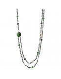 Lelune Glamour Necklace - Carmen Double Strand with Black Hematite and Green Jade - 88 cm - 0
