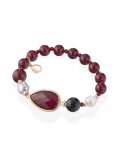 Bracciale Lelune Glamour - Carmen con Agata Nera e Cristalli Rossi - 18 centimetri - LGBR590.1