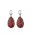 Orecchini Lelune Glamour - Pendenti - Argento 925% Rosato - Perle Freshwater - Cristalli Rossi - LGEA590.1