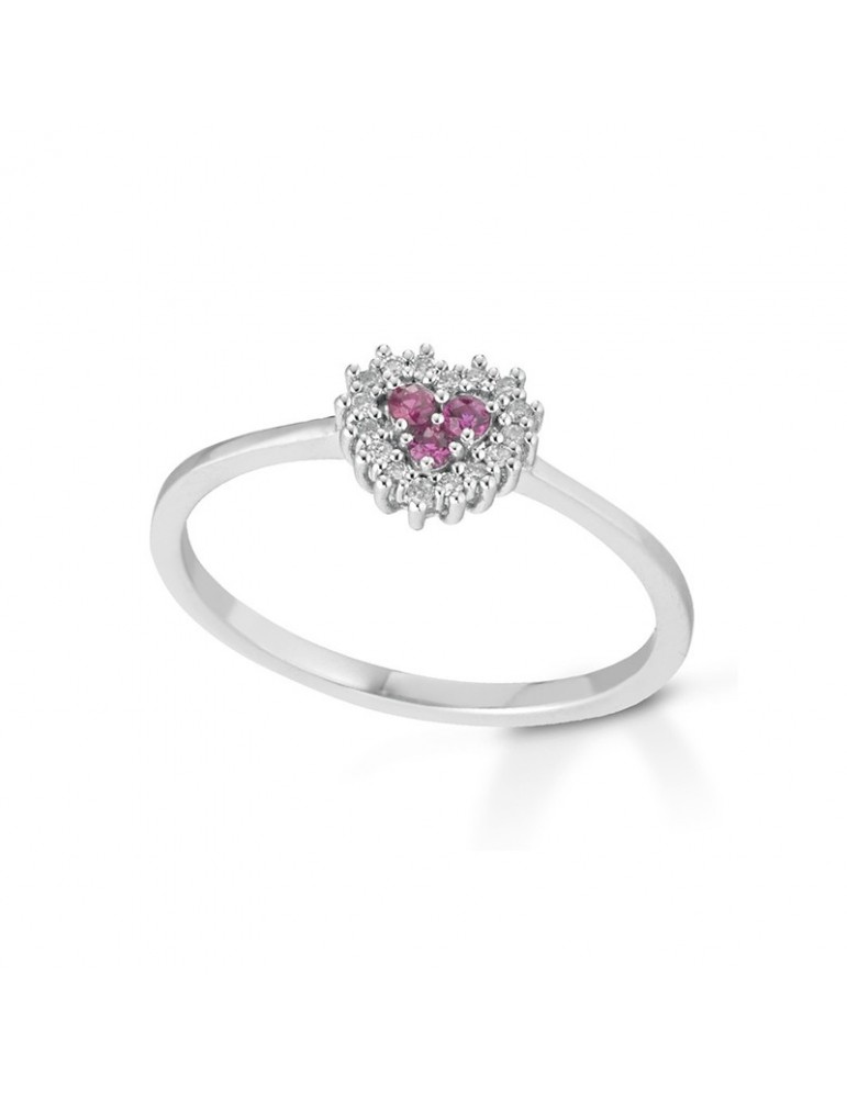 Anello Lelune Diamonds - Cuore in Oro Bianco 18 carati con Diamanti e Rubini 0,22 carati - LDRNRB009022