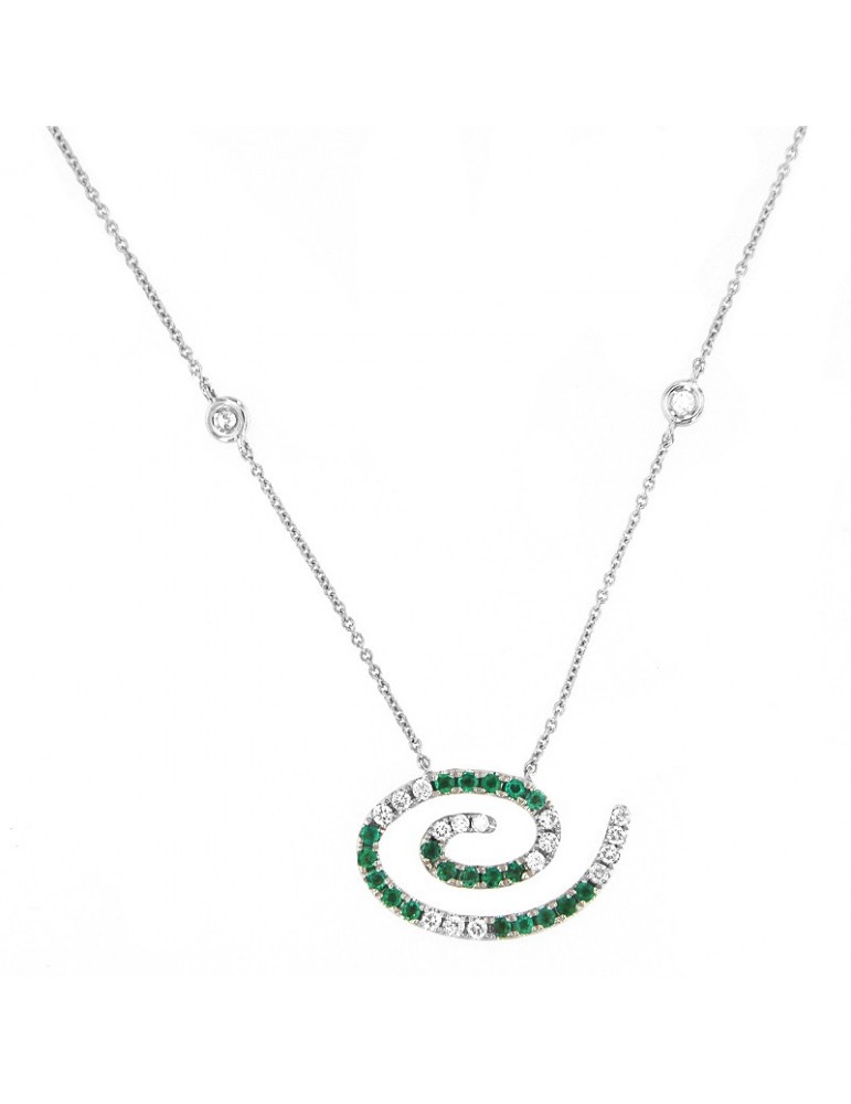 Collana Picca Donna - Spirale in Oro Bianco con Smeraldi e Diamanti - 0