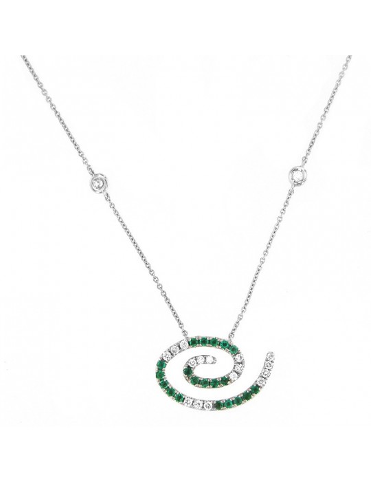 Collana Picca Donna - Spirale in Oro Bianco con Smeraldi e Diamanti - 0