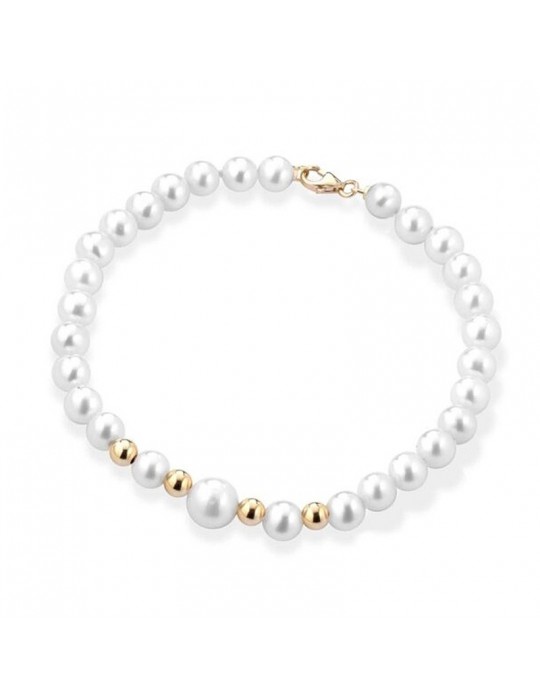 Lelune Bracelet - Young with 5.5-6 mm Cultured Pearls and 18K Yellow Gold Spheres - 0