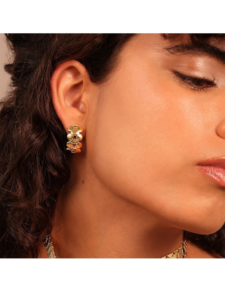 Etruscan-Ithaca earrings-Gold semicircle-Geometric mesh-WSET00836.YG
