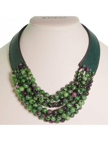 Collana Rajola - Must - Multifilo-Pelle Verde-Rubino in Zoisite-544874