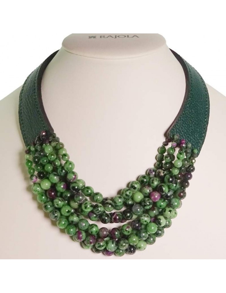 Collana Rajola - Must - Multifilo-Pelle Verde-Rubino in Zoisite-544874